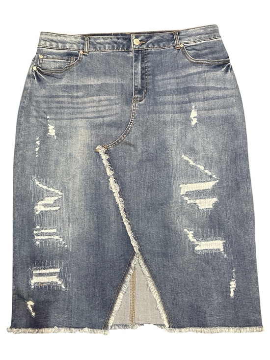 Cato Dresses & Skirts - Cato Distressed Blue Denim Midi Skirt